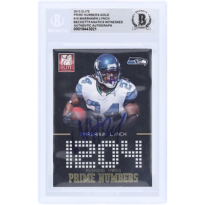 Marshawn Lynch Seattle Seahawks Autographed 2012 Panini Donruss Elite Prime Numbers Gold #16 #/149 Beckett Fanatics Witnessed Authenticated Card