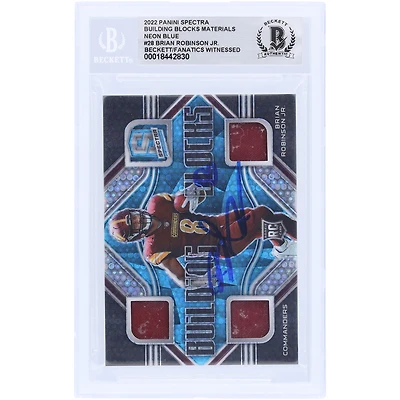Brian Robinson Jr. Washington Commanders Autographed 2022 Panini Spectra Neon Blue Building Blocks Materials Triple Relic #BBL-BRO #/60 Beckett Fanatics Witnessed Authenticated Rookie Card