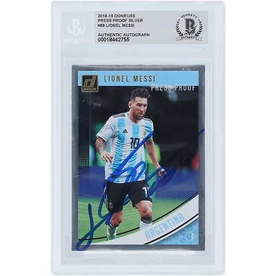 Lionel Messi Argentina National Team Autographed 2018-19 Panini Donruss Press Proof Silver #88 BAS Authenticated Card