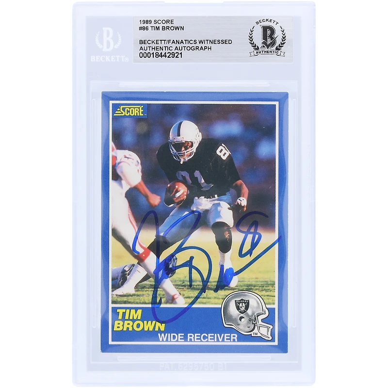Tim Brown Los Angeles Raiders Autographed 1989 Score #86 Beckett Fanatics Witnessed Authenticated Card