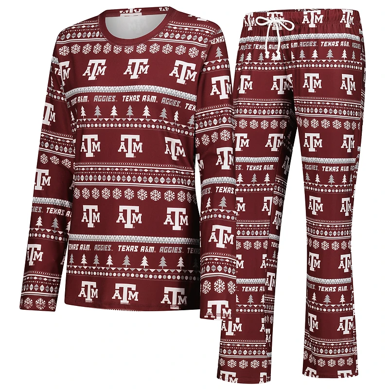 Women's Concepts Sport Maroon Texas A&M Aggies Ugly Sweater Holiday Long Sleeve Top & Pants Sleep Set