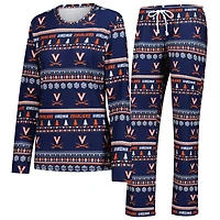 Women's Concepts Sport Navy Virginia Cavaliers Ugly Sweater Holiday Long Sleeve Top & Pants Sleep Set