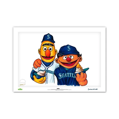 Seattle Mariners Bert & Ernie 14" x 20" Sesame Street Limited Edition Fine Art Print