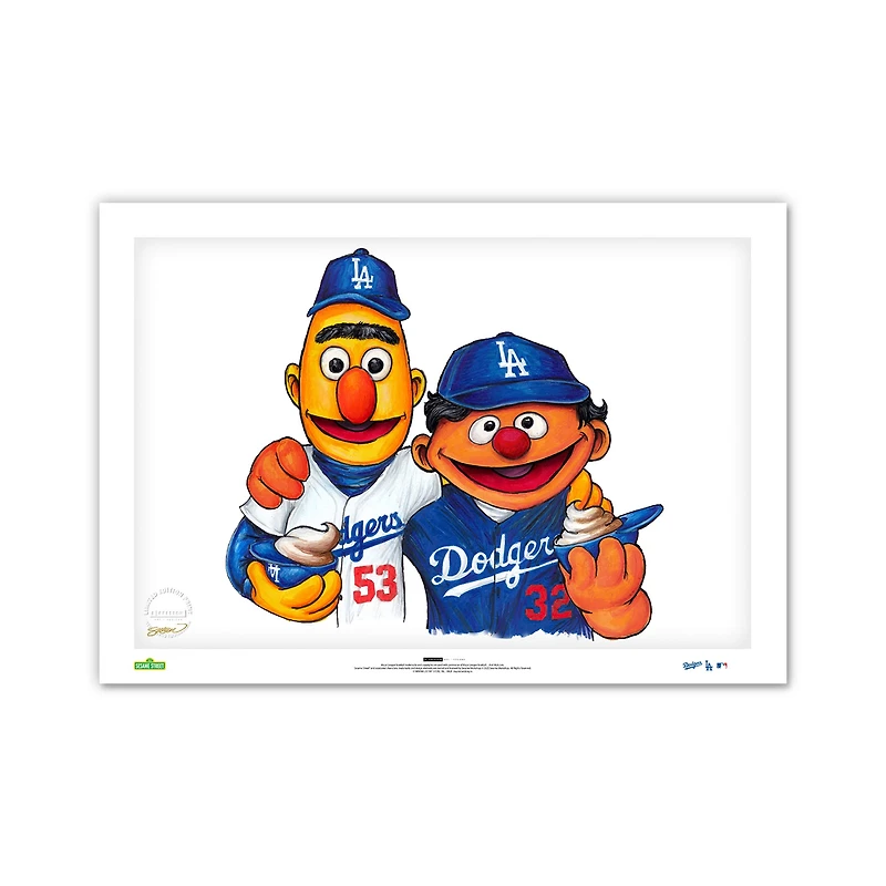 Los Angeles Dodgers Bert & Ernie 14" x 20" Sesame Street Limited Edition Fine Art Print