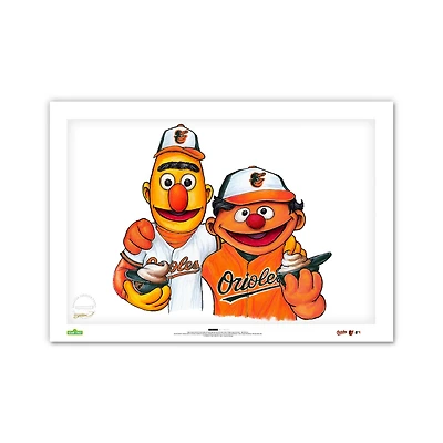 Baltimore Orioles Bert & Ernie 14" x 20" Sesame Street Limited Edition Fine Art Print