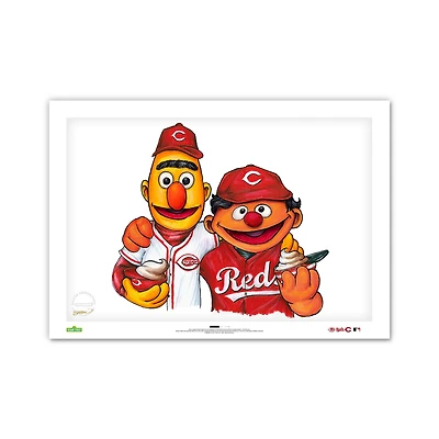 Cincinnati Reds Bert & Ernie 14" x 20" Sesame Street Limited Edition Fine Art Print