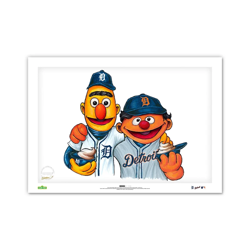 Detroit Tigers Bert & Ernie 14" x 20" Sesame Street Limited Edition Fine Art Print