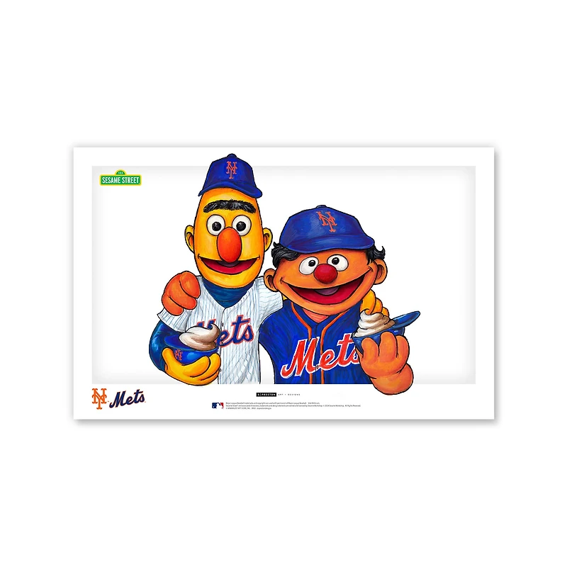 New York Mets Bert & Ernie 11" x 17" Sesame Street Poster Print