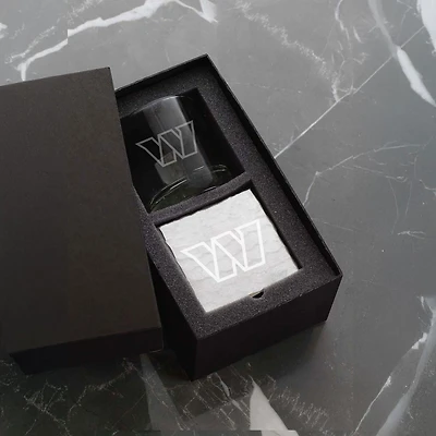 Wendell August Forge Washington Commanders Etched Rocks Glass & Square Coaster Set