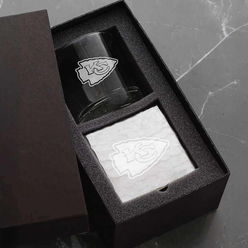 Wendell August Forge Kansas City Chiefs Etched Rocks Glass & Square Coaster Set