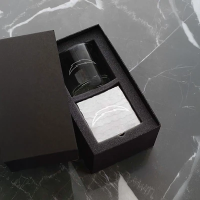 Wendell August Forge Los Angeles Chargers Etched Rocks Glass & Square Coaster Set