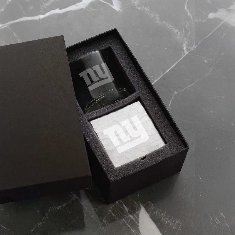 Wendell August Forge New York Giants Etched Rocks Glass & Square Coaster Set