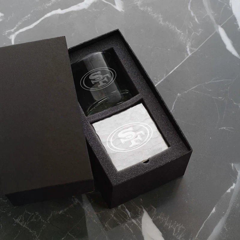 Wendell August Forge San Francisco 49ers Etched Rocks Glass & Square Coaster Set