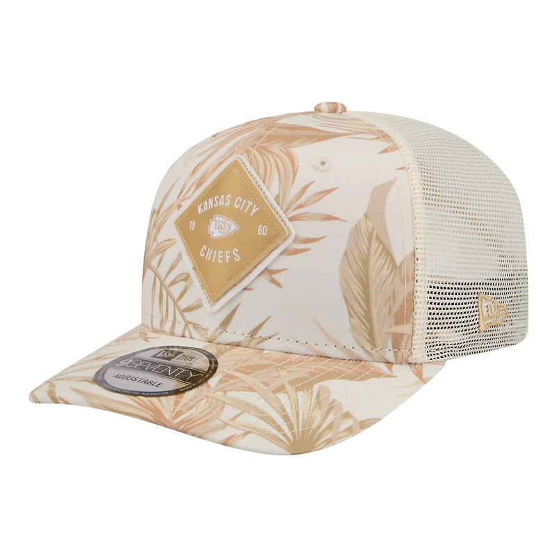 Men's New Era  Tan Kansas City Chiefs Tonal Palm COOLERA 9SEVENTY Adjustable Trucker Hat