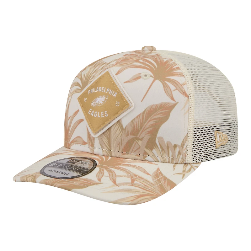 Men's New Era  Tan Philadelphia Eagles Tonal Palm COOLERA 9SEVENTY Adjustable Trucker Hat
