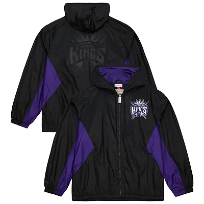 Men's Mitchell & Ness Black Sacramento Kings Playmaker Full-Zip Hooded Windbreaker Jacket