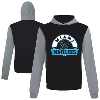 Men's Levelwear Black Miami Marlins Throwback Ultimate Banner Arch Hoodie