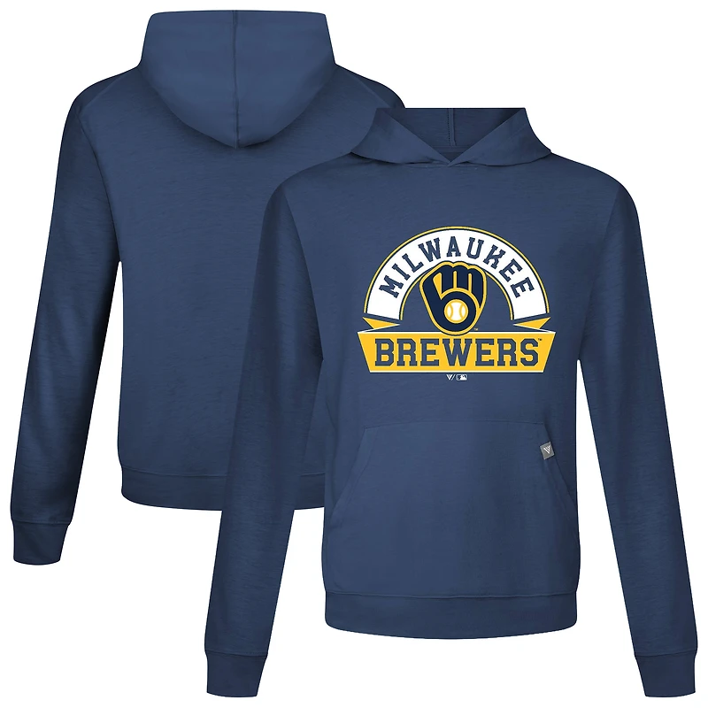 Men's Levelwear Navy Milwaukee Brewers Relay Banner Arch Pullover Hoodie
