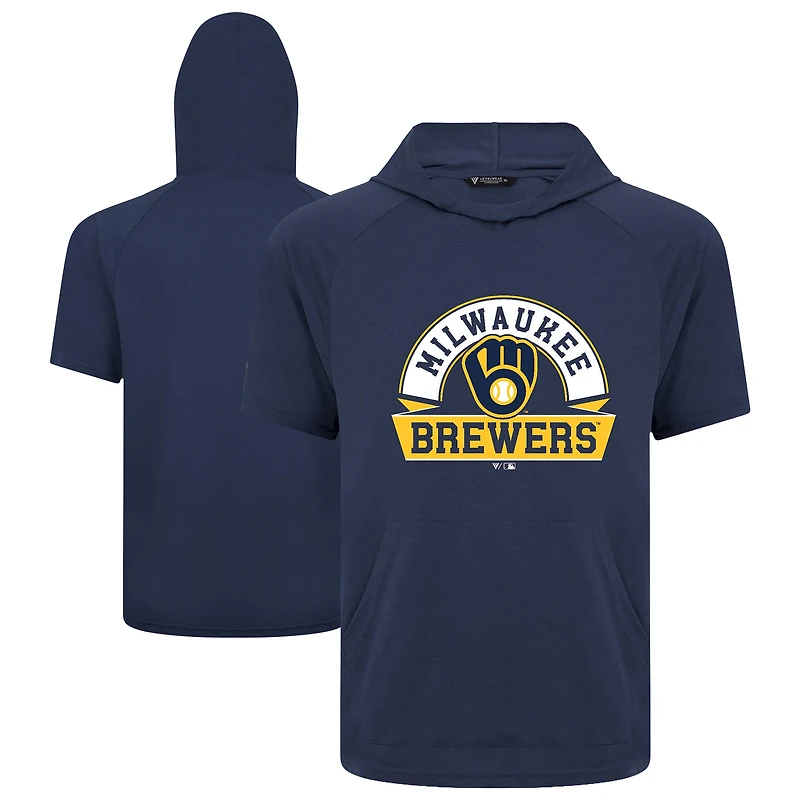 Men's Levelwear Navy Milwaukee Brewers Phase Banner Arch Hoodie T-Shirt