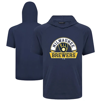 Men's Levelwear Navy Milwaukee Brewers Phase Banner Arch Hoodie T-Shirt