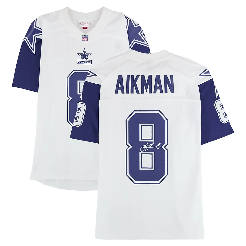 Troy Aikman Dallas Cowboys Autographed Mitchell and Ness 1994 White Stars with Shoulders Alternate Replica Jersey