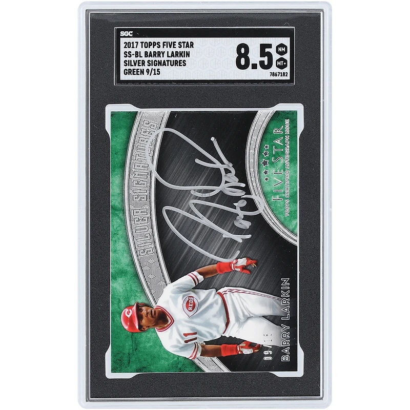Barry Larkin Cincinnati Reds Autographed 2017 Topps Five Star Silver Ink Signatures Green #SS-BL #9/15 SGC Authenticated 8.5 Card