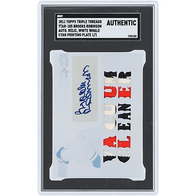 Brooks Robinson Baltimore Orioles Autographed 2011 Topps Triple Threads Cyan Printing Plate White Whale Tri-Color Relic #TTAR-105 #1/1 SGC Authenticated Auth Card