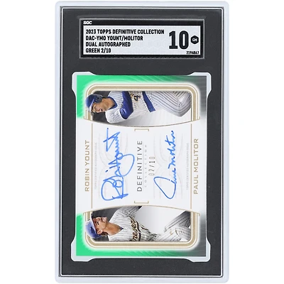 Robin Yount and Paul Molitor Milwaukee Brewers Autographed 2023 Topps Definitive Collection Green Dual Autograph #DAC-YMO #2/10 SGC Authenticated 10 Card