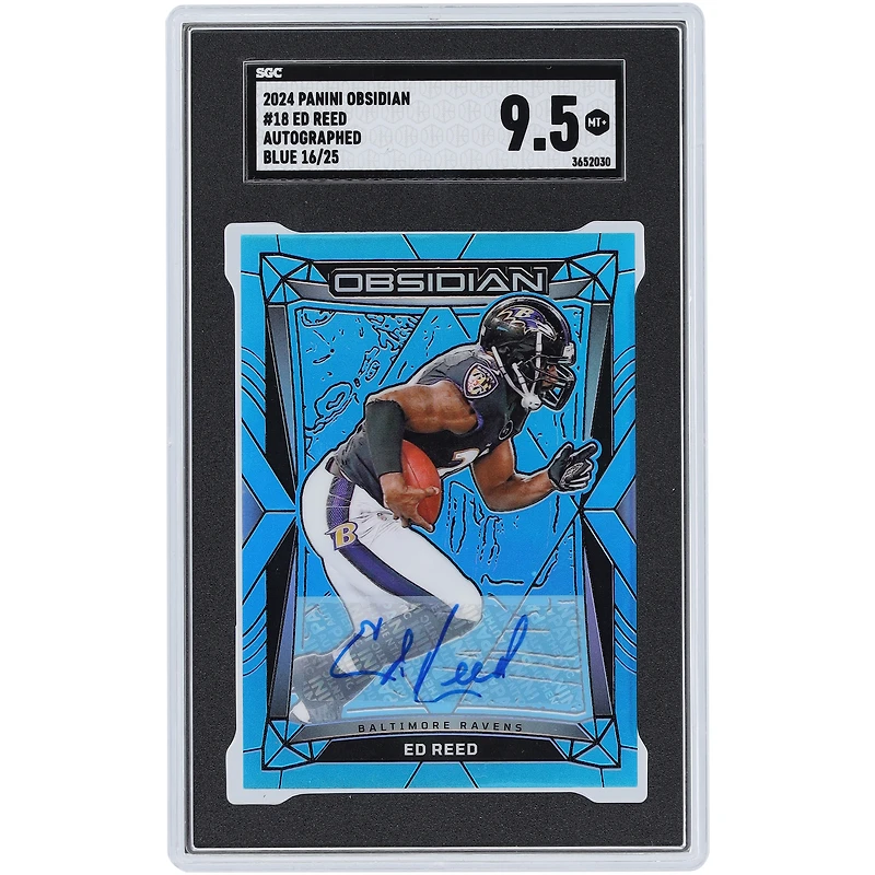 Ed Reed Baltimore Ravens Autographed 2024 Panini Obsidian Blue #18 #16/25 SGC Authenticated 9.5 Card