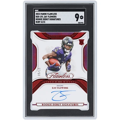 Zay Flowers Baltimore Ravens Autographed 2023 Panini Flawless Ruby Rookie Debut #RDS-ZFL #5/15 SGC Authenticated 9 Rookie Card