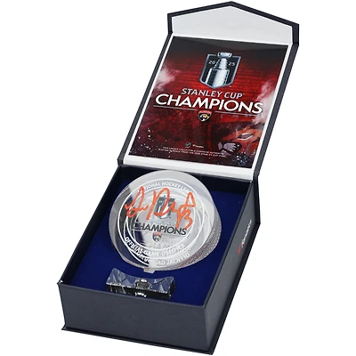 Sam Reinhart Florida Panthers Autographed 2025 Stanley Cup Champions Crystal Puck Filled with ice from the 2025 Stanley Cup Final