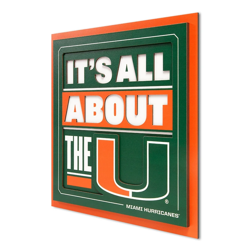 Miami Hurricanes YouTheFan Unisex No Age Group Slogan Series 3D Wall Art - No Color