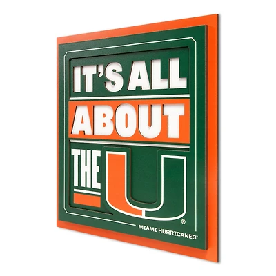 Miami Hurricanes YouTheFan Unisex No Age Group Slogan Series 3D Wall Art - No Color