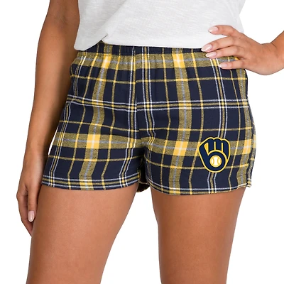 Women's Concepts Sport Navy/Gold Milwaukee Brewers Ultimate Flannel Shorts