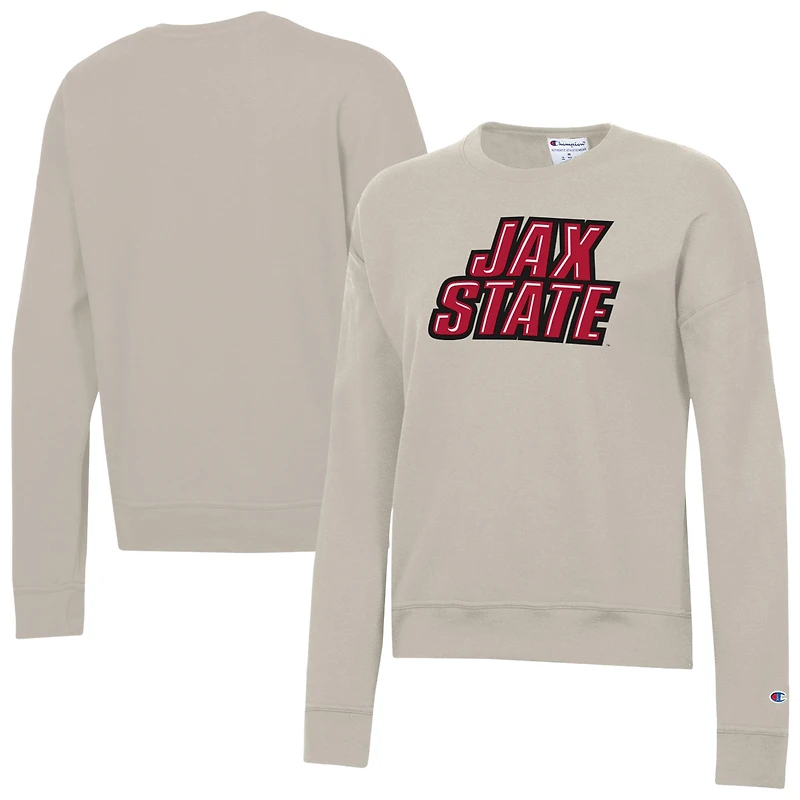 Women's Champion Oatmeal Jacksonville State Gamecocks Powerblend Fleece Pullover