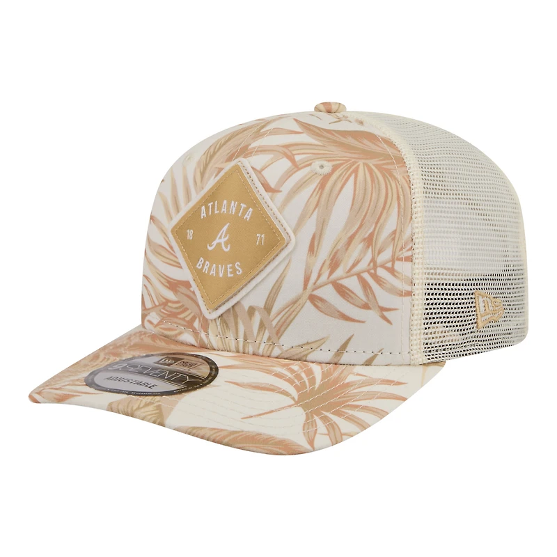 Men's New Era Tan Atlanta Braves Tonal Palm COOLERA 9SEVENTY Adjustable Trucker Hat