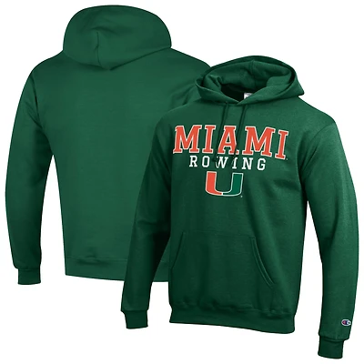 Men's Champion Green Miami Hurricanes Stacked Logo Rowing Eco Powerblend Hoodie