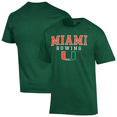 Men's Champion Green Miami Hurricanes Stacked Logo Rowing T-Shirt