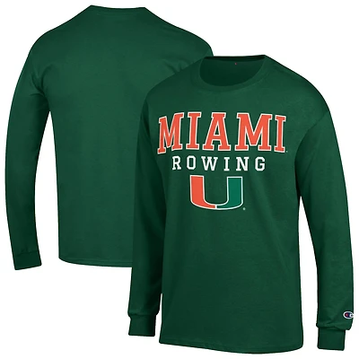 Men's Champion Green Miami Hurricanes Stacked Logo Rowing Long Sleeve T-Shirt