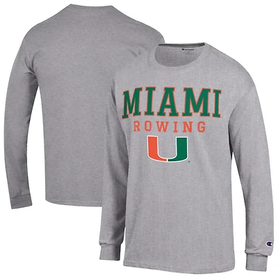 Men's Champion Gray Miami Hurricanes Stacked Logo Rowing Long Sleeve T-Shirt