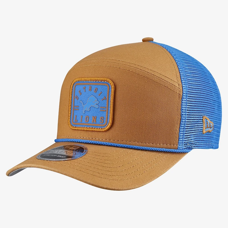 Men's New Era Brown/Blue Detroit Lions Team Patch Split Panel 9SEVENTY Adjustable Trucker Hat