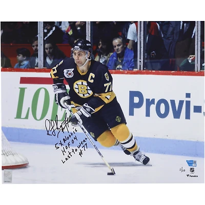 Ray Bourque Boston Bruins Autographed 16" x 20" Black Jersey Skating Photograph with Multiple Inscriptions