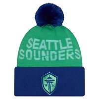 Youth New Era  Green Seattle Sounders FC Jersey Hook Cuffed Knit Hat with Pom