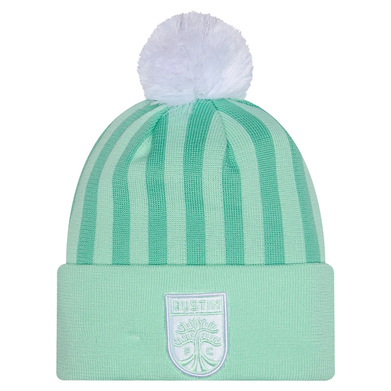 Youth New Era  Mint Austin FC Jersey Hook Cuffed Knit Hat with Pom