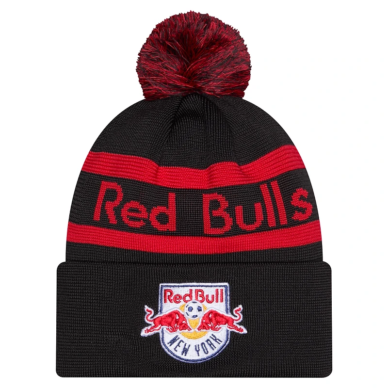 Men's New Era Black New York Red Bulls 2026 Jersey Hook Cuffed Knit Hat with Pom