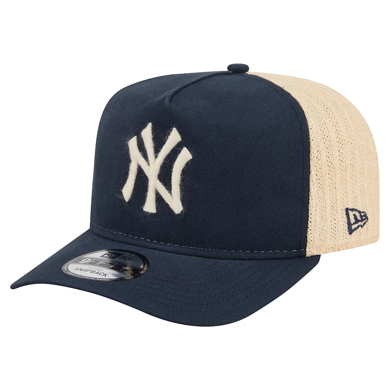 Men's New Era Navy/Natural New York Yankees Grained 9FIFTY A-Frame Trucker Adjustable Hat