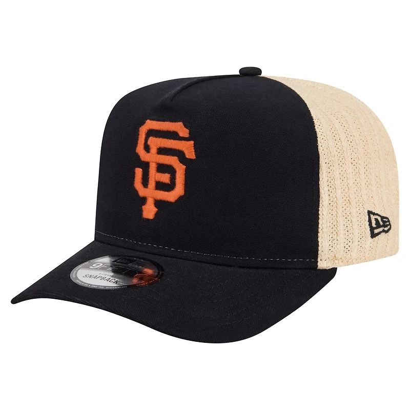 Men's New Era Black/Natural San Francisco Giants Grained 9FIFTY A-Frame Trucker Adjustable Hat