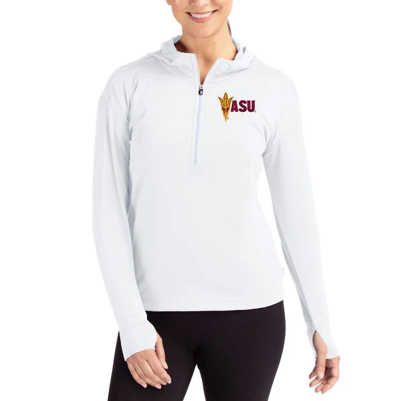 Women's Cutter & Buck White Arizona State Sun Devils Daybreak Eco Recycled Half-Zip Hoodie