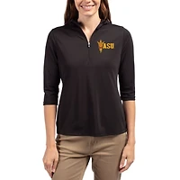 Women's Cutter & Buck Black Arizona State Sun Devils Virtue Eco Pique Recycled Half-Zip Hoodie