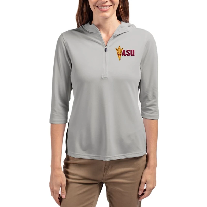 Women's Cutter & Buck Arizona State Sun Devils Virtue Eco Pique Recycled Half-Zip Hoodie